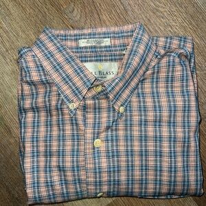 Bill Blass Men's Casual Blue and Orange Checkered Shirt size Med